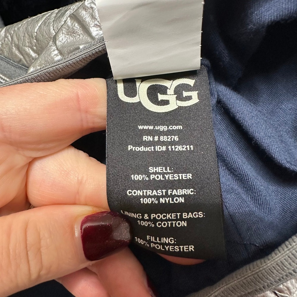 UGG Marlene Quilted Jacket Women L Black Silver Faux Fur Mixed Media  Athleisure - Picture 5 of 7